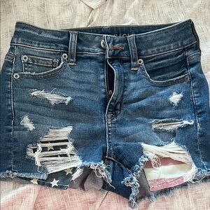 American Eagle Outfitters Blue Distressed Jean Shorts